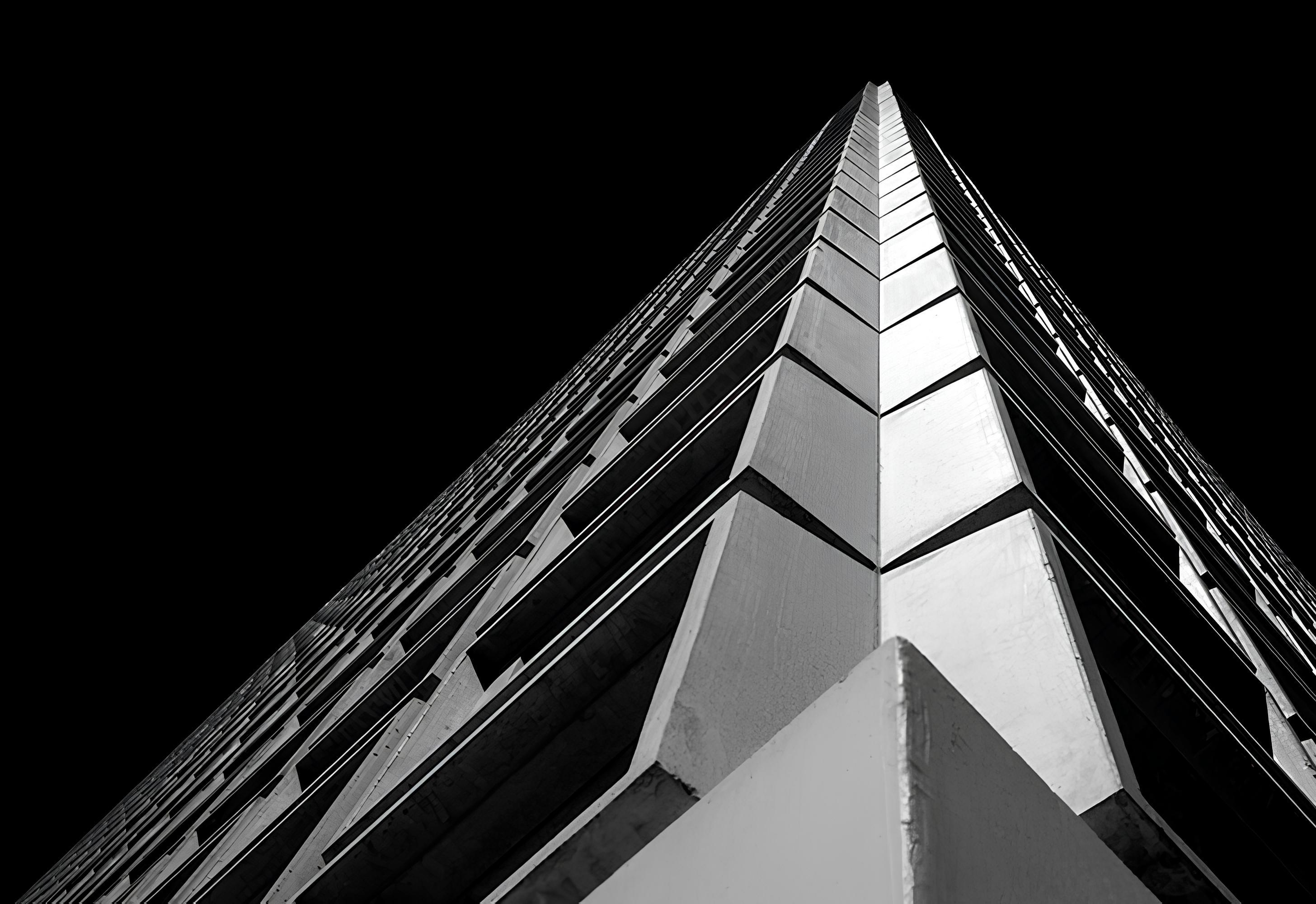 black and white building